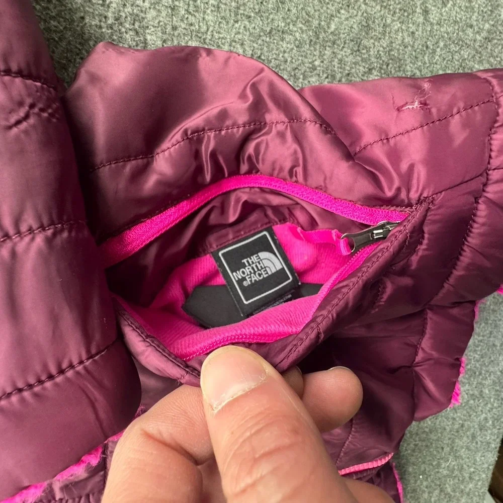 North Face Girls Reversible Pink Purple Jacket Sz‎ L Large 14/16 CN01 TB5M